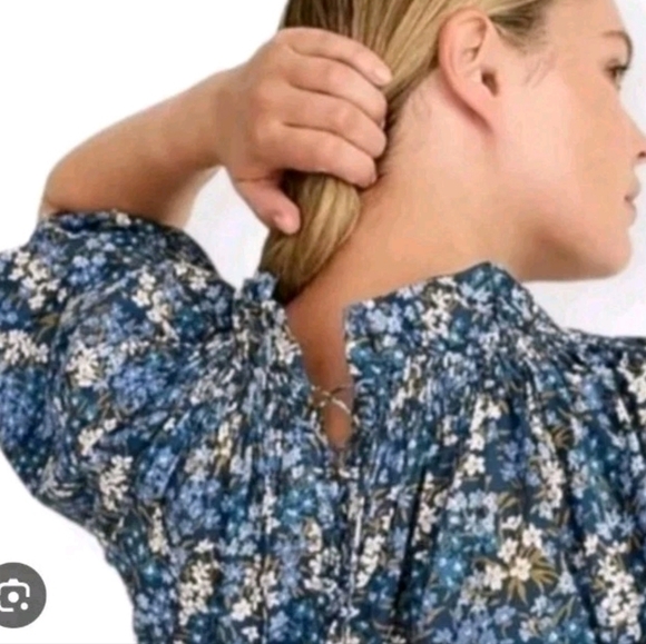 J.Crew x Liberty Top Blouse Women's XS Floral Puff Sleeve Smocked Neck Blue - Picture 3 of 11